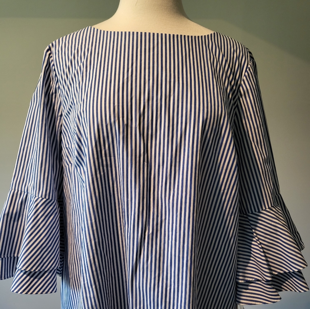 Nine West – Royal Denim/White Stripe Dress w/Flared Sleeves (Size 18)